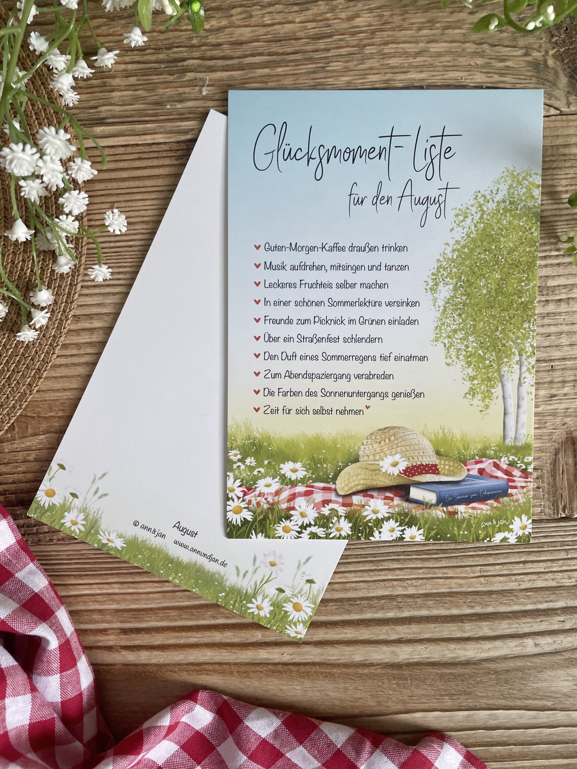 Große Postkarte "Glücksmoment-Liste August"