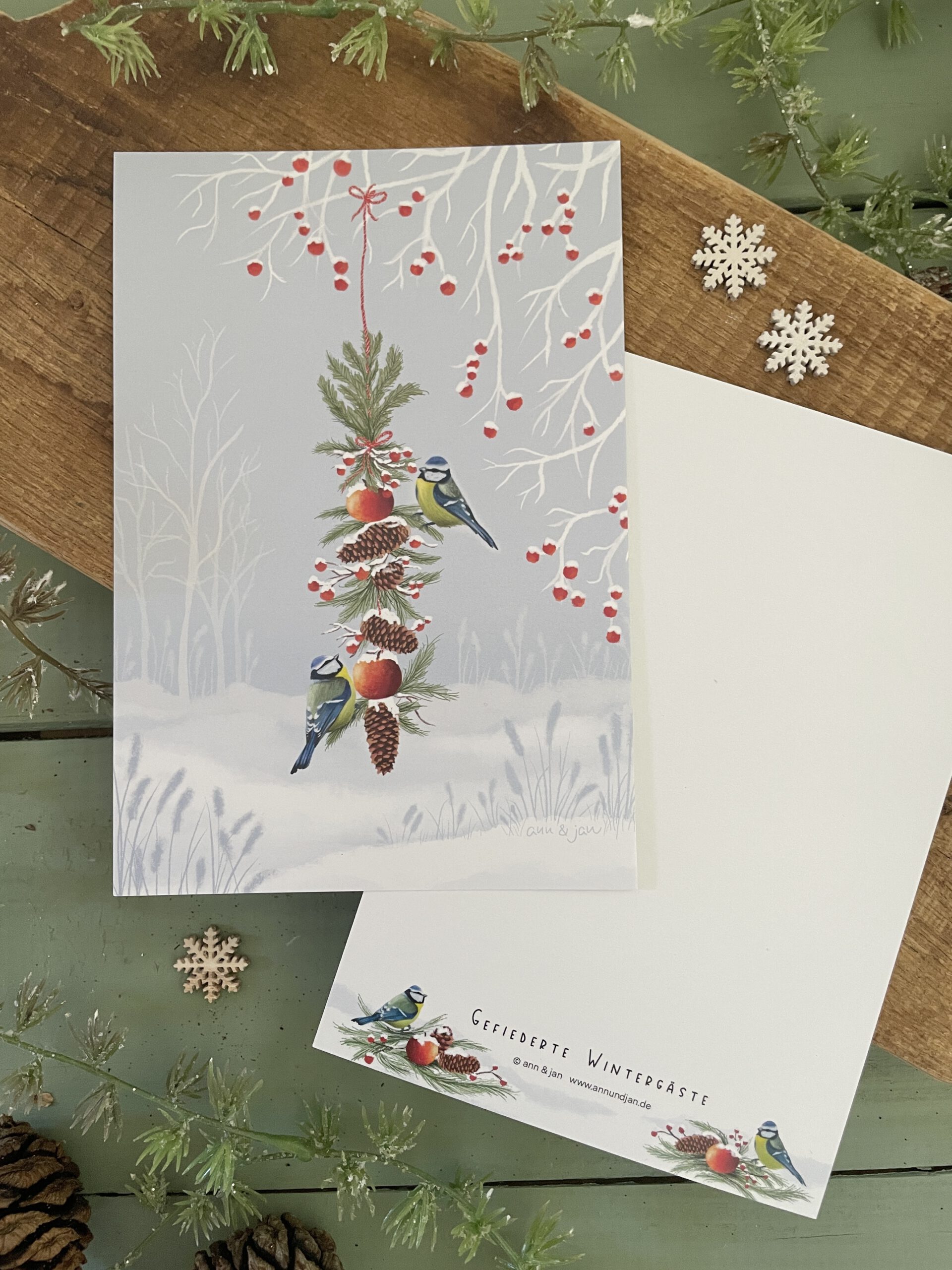 Große Postkarte "Gefiederte Wintergäste"