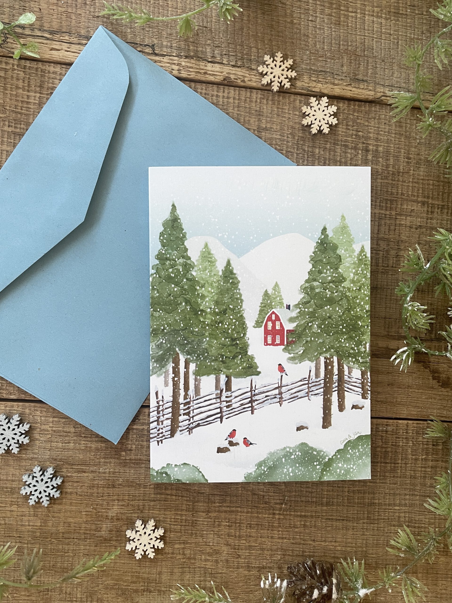 Klappkarte "Winterglück" DIN A6 - inkl. Kuvert blau