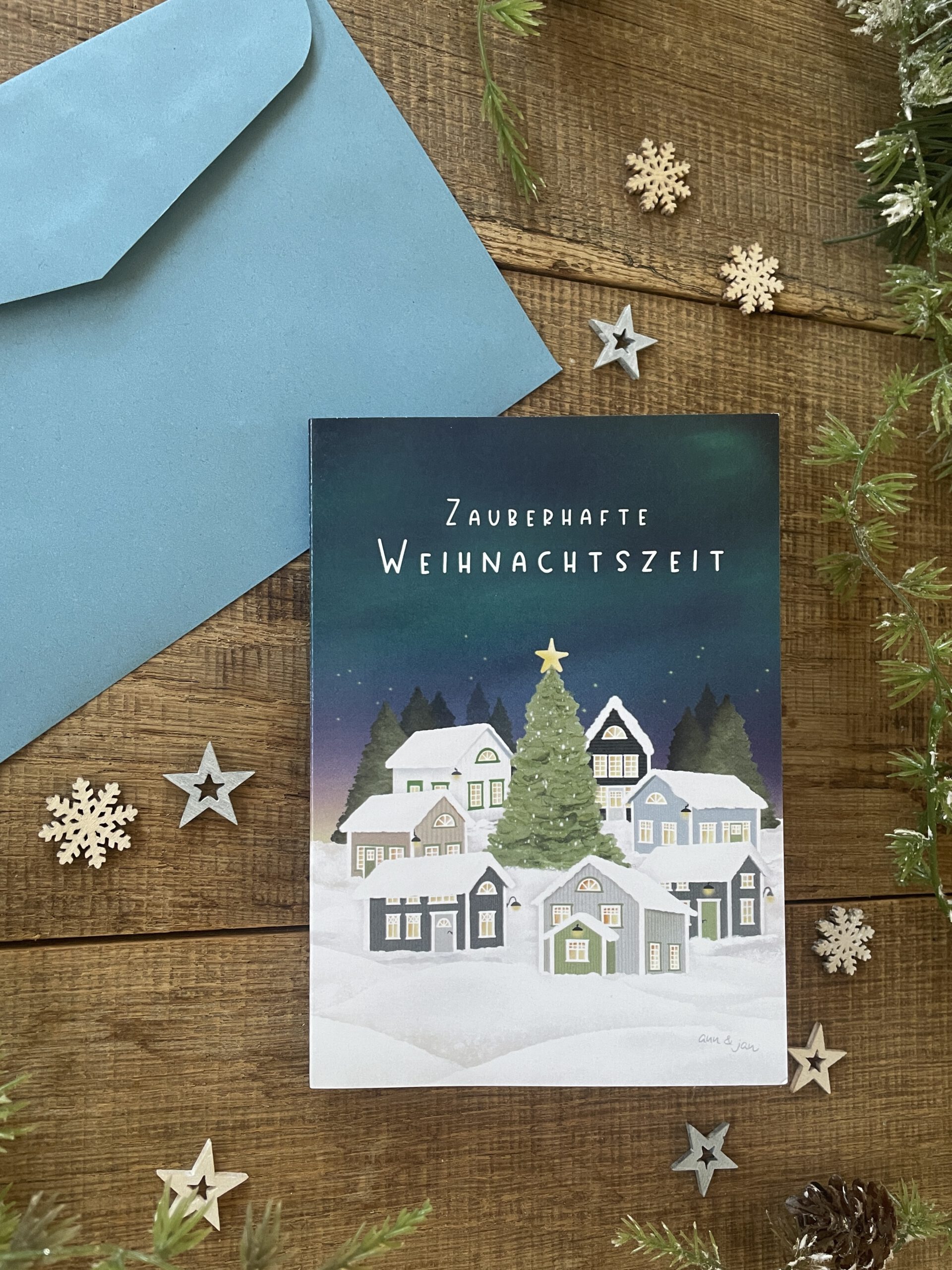 Klappkarte "Zauberhafte Weihnachtszeit"  DIN A6 - inkl. Kuvert blau